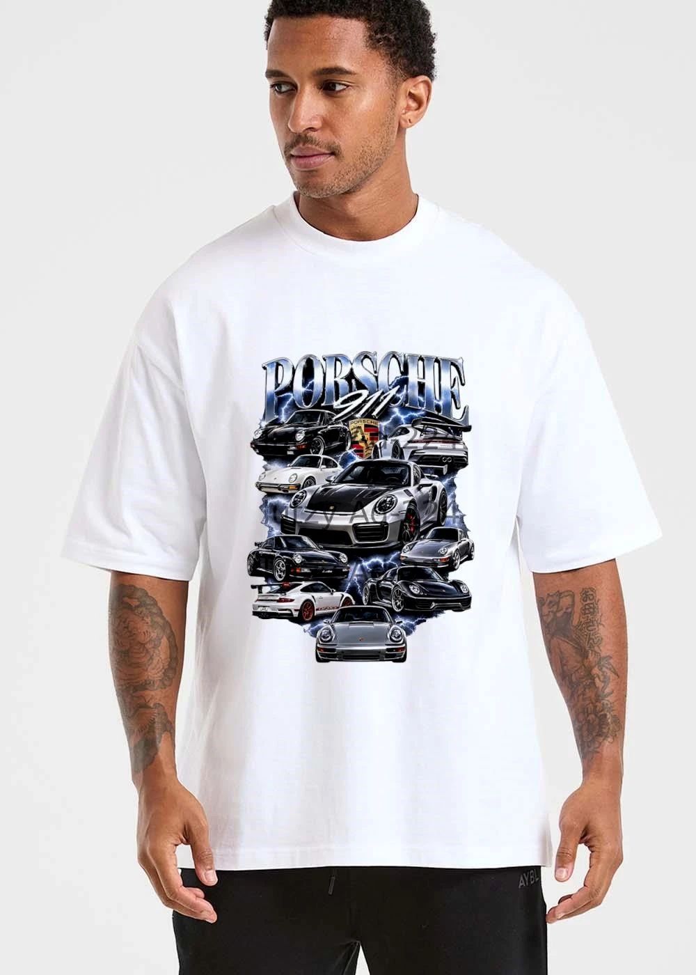Porsche 911 Chrome Text Blue Lightning Sports Cars Collage Bootleg shirt