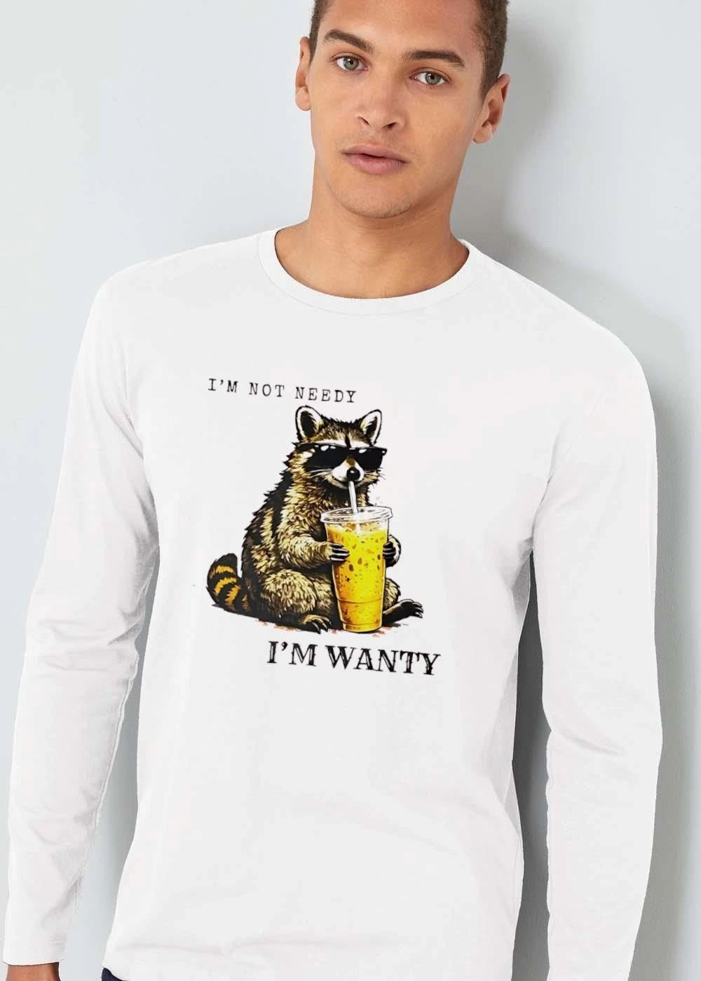 Im Not Needy Wanty Raccoon Wearing Black Sunglasses Drinking Iced Beverage shirt