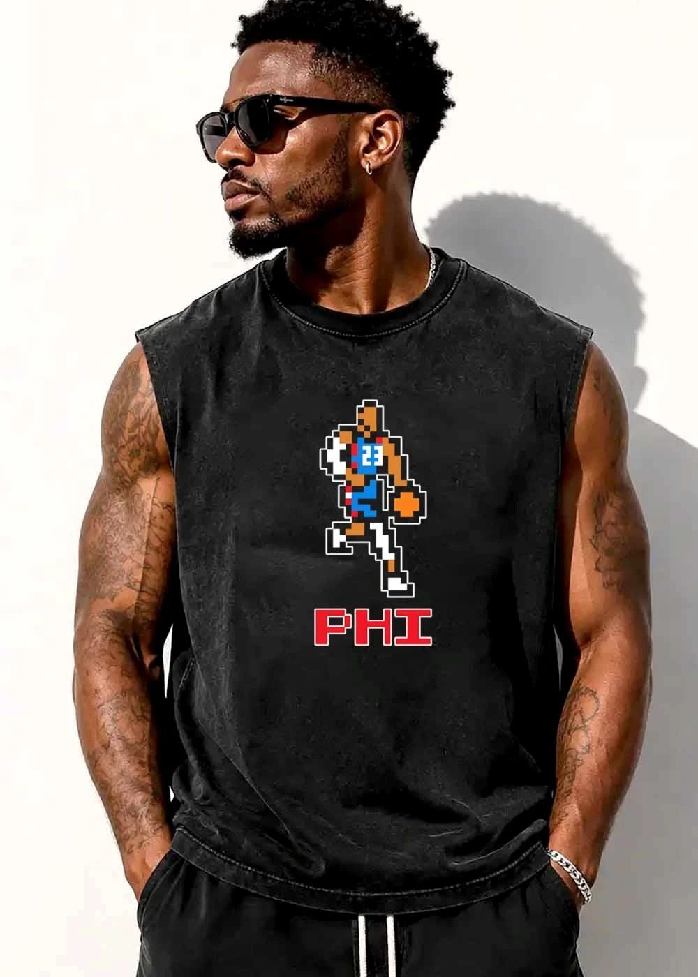 Philadelphia 76ers NBA Phi 8 Bit Pixel Art Basketball Player Dribbling shirt