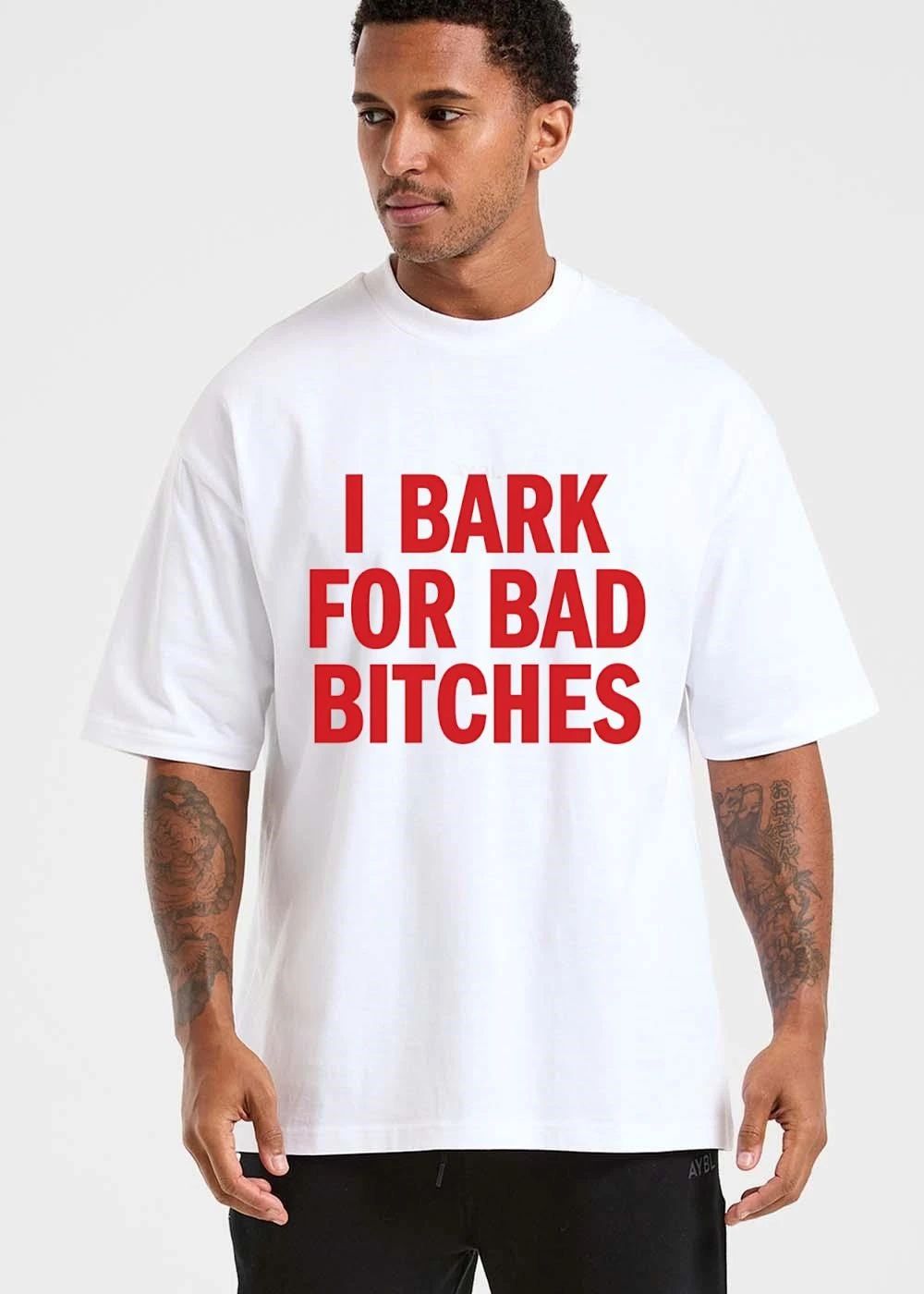 I Bark For Bad Bitches Red Bold Stacked Typography Lettering shirt