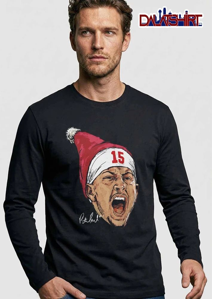 Pat Mahomes Screaming Face Red Santa Hat Halftone Caricature shirt