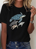 Unisex T-Shirt Turtle Family Print Casual Summer Top for Men and Women Turtle