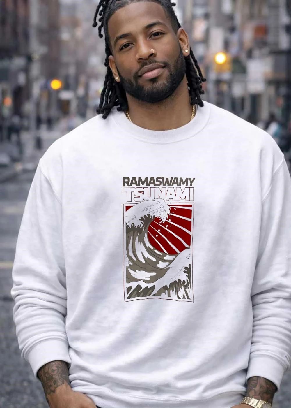Ramaswamy Tsunami Graphic Print Casual Apparel T-Shirt