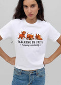 Walking By Faith Tripping Constantly Cartoon Highland Cows Stumbling Over Rock shirt