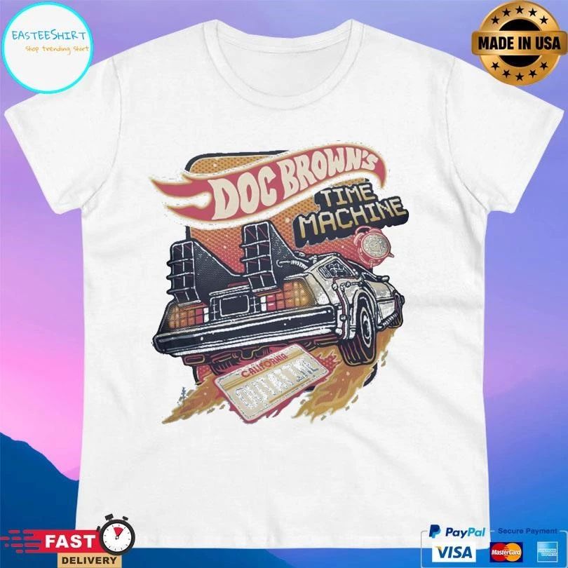 Blazing Doc Brown’s Time Machine California Outatime T-shirts