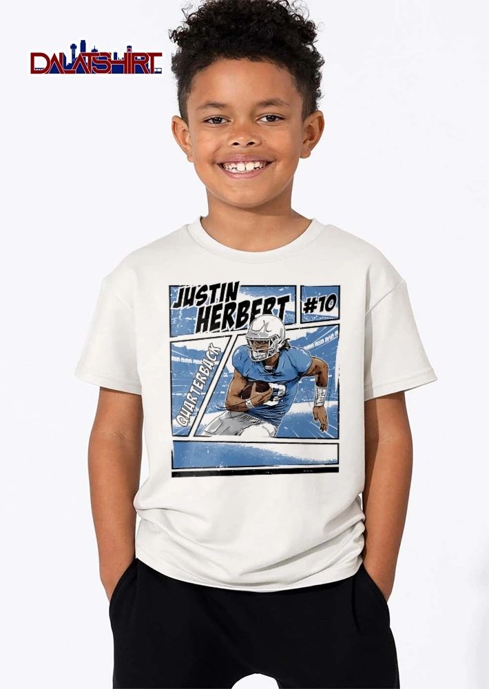 Justin Herbert Quarterback 10 Comic Book Panel Action Halftone shirt