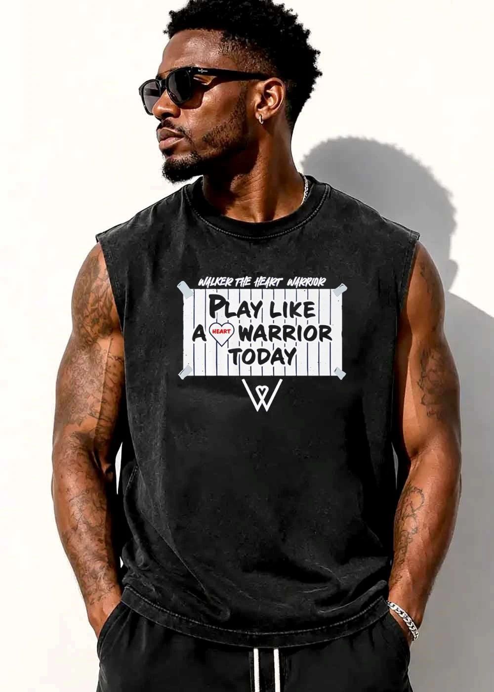 Walker The Heart Warrior Play Like A Today Taped Wooden Sign Logo W shirt
