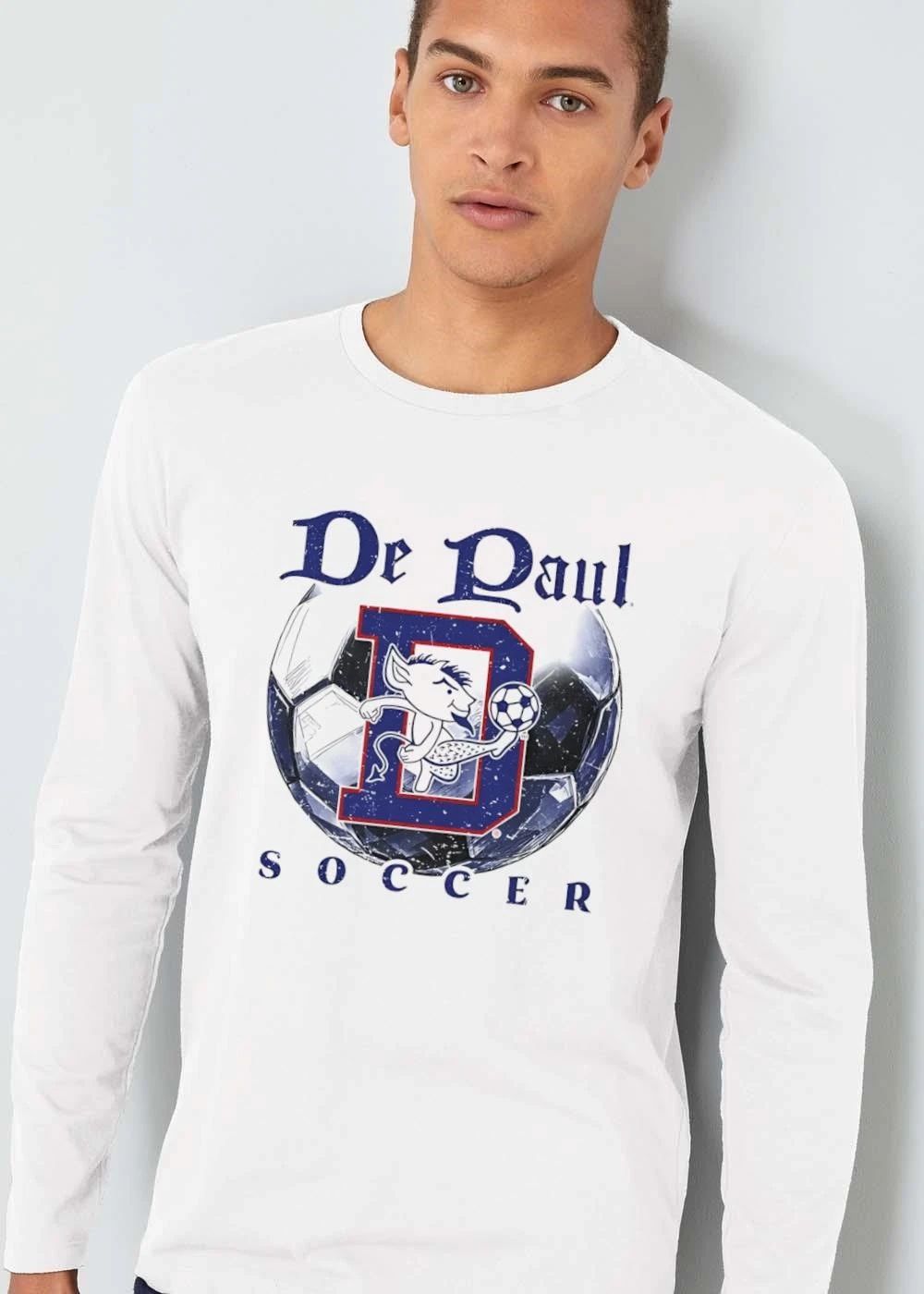 Depaul Blue Demons NCAA Soccer Mascot Kicking Ball Distressed Graphic shirt