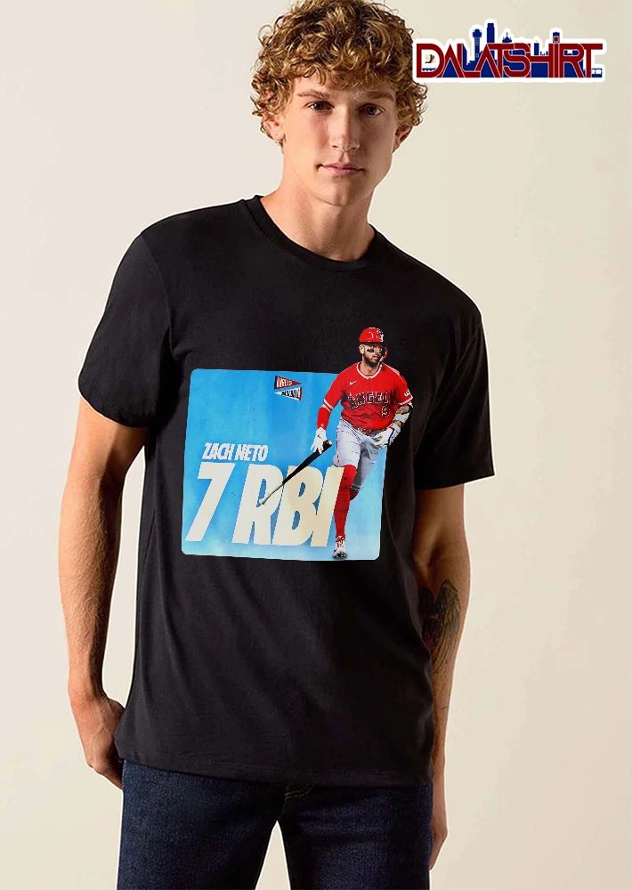 Los Angeles Angels MLB Zach Neto 7 Rbi Running Player Bat Light Blue Background shirt