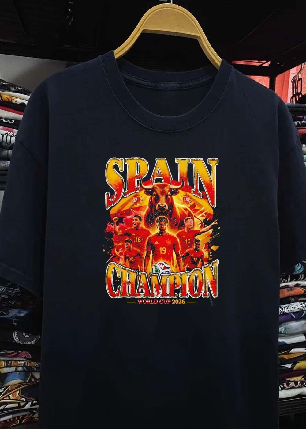 Spain Champion World Cup 2026 Soccer Players Bull Print Men T-Shirt