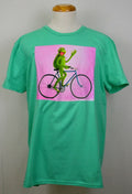 Kermit the Frog T-shirt Muppets Bicycle Riding Graphic Tee Turquoise Cotton NWT