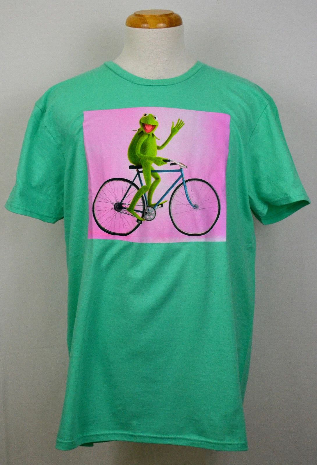 Kermit the Frog T-shirt Muppets Bicycle Riding Graphic Tee Turquoise Cotton NWT