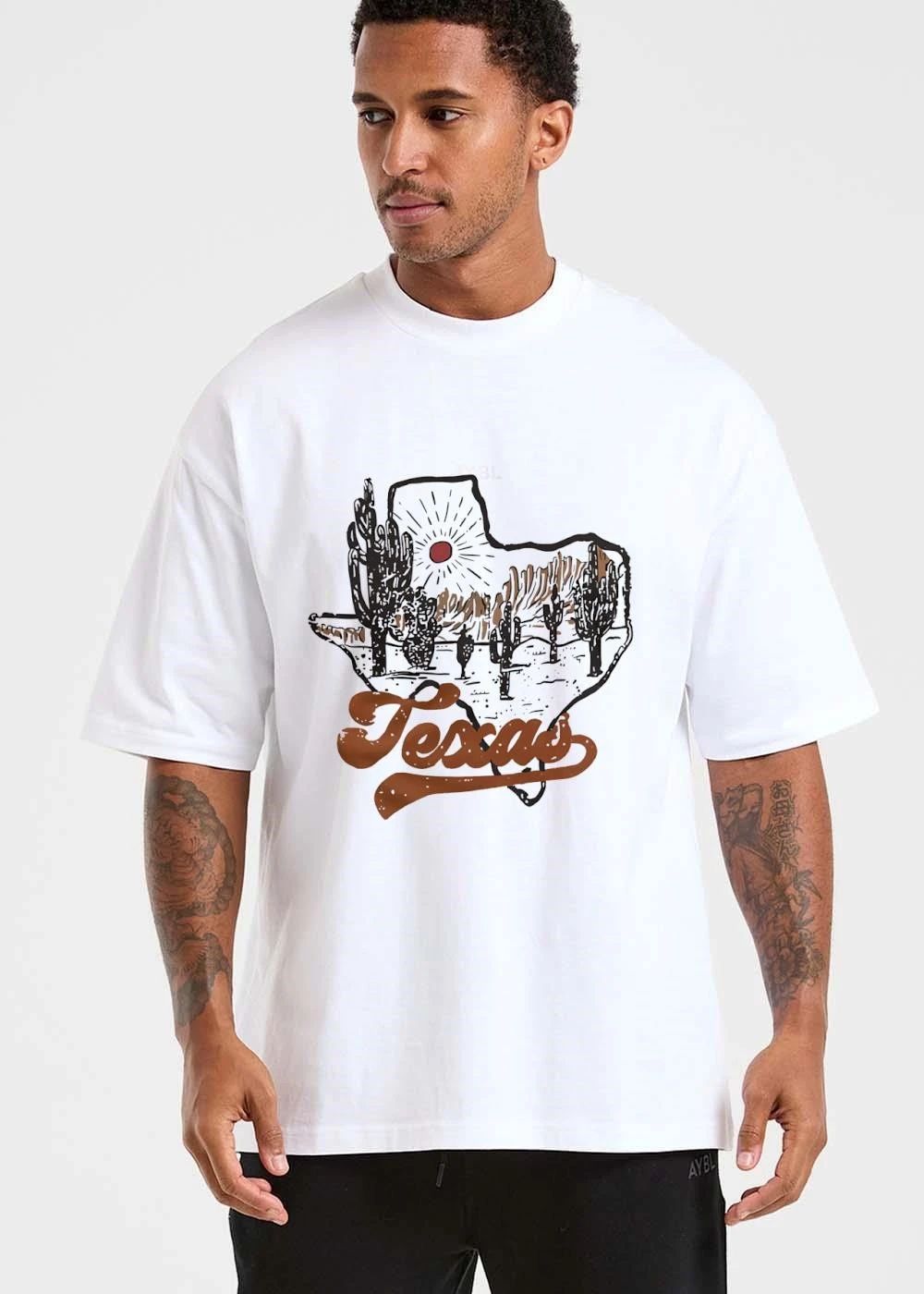 Texas State Silhouette Desert Scene Cacti Sun Rays Line Art shirt