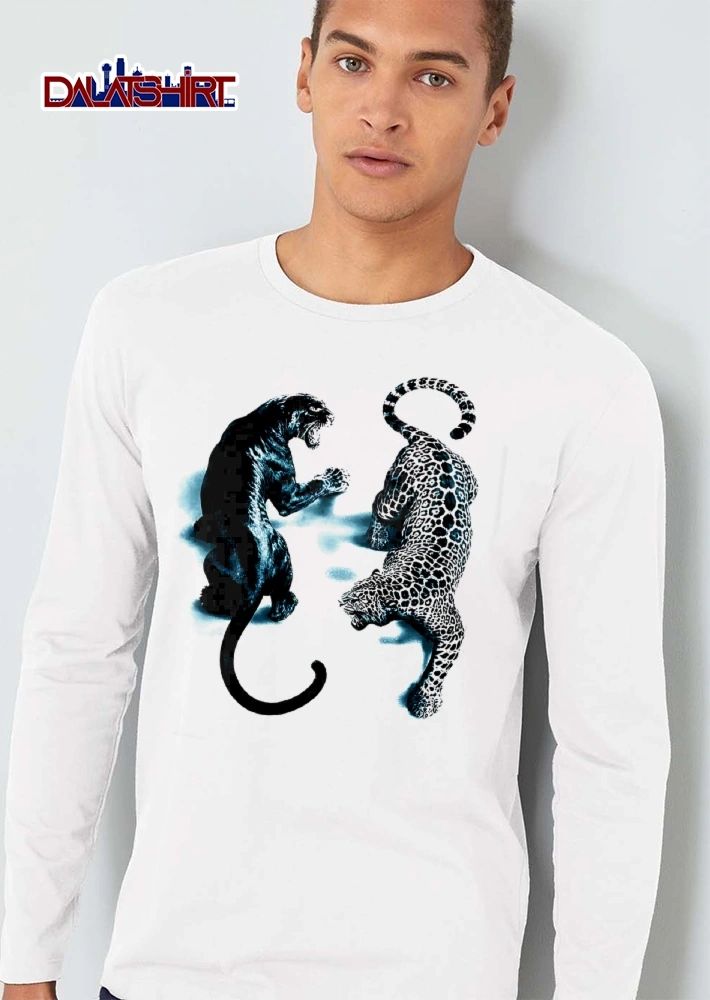 Black Panther And Spotted Leopard Roaring Snarling Facing Off shirt