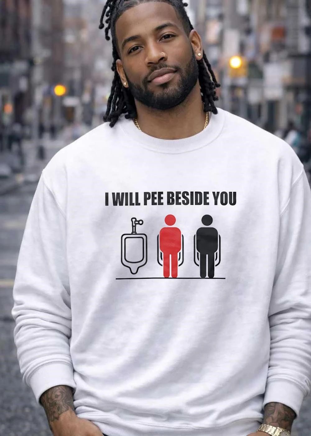 I Will Pee Beside You Red Black Human Figures At Urinals Line Art shirt