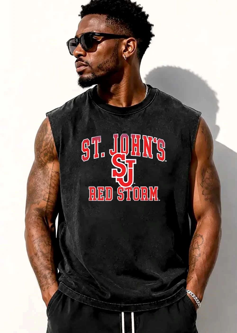 St Johns Red Storm NCAA Arch Lettering Interlocking Monogram Logo shirt