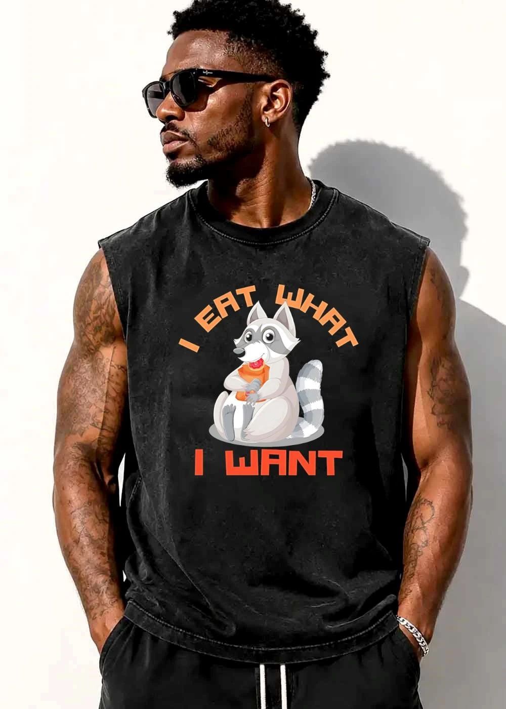 I Eat What Want Cartoon Chubby Raccoon Holding Donut Paper Bag shirt