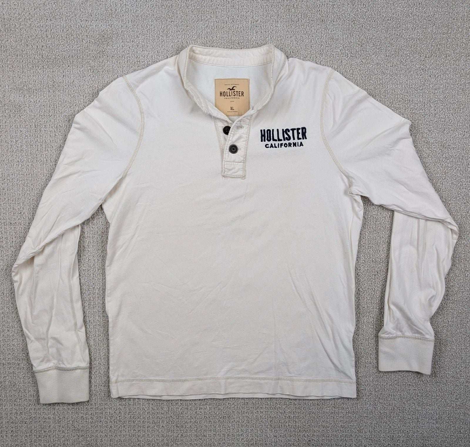 Vtg Y2K Hollister Henley Shirt Mens XL Spellout Preppy Academia Surfer Logo