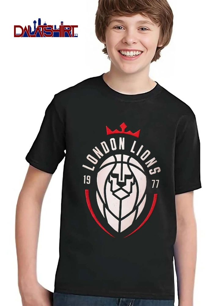 London Lions 1977 Red Crown Geometric Basketball Face Crest shirt