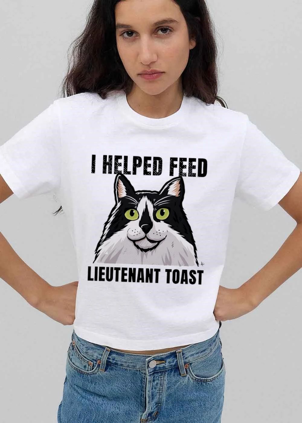 I Helped Feed Lieutenant Toast Tuxedo Cat Portrait Cartoon Illustration shirt