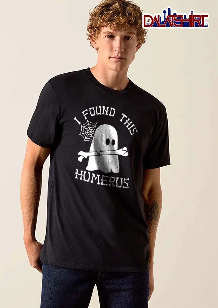 I Found This Humerus Cartoon Ghost Holding Bone Spiderweb shirt