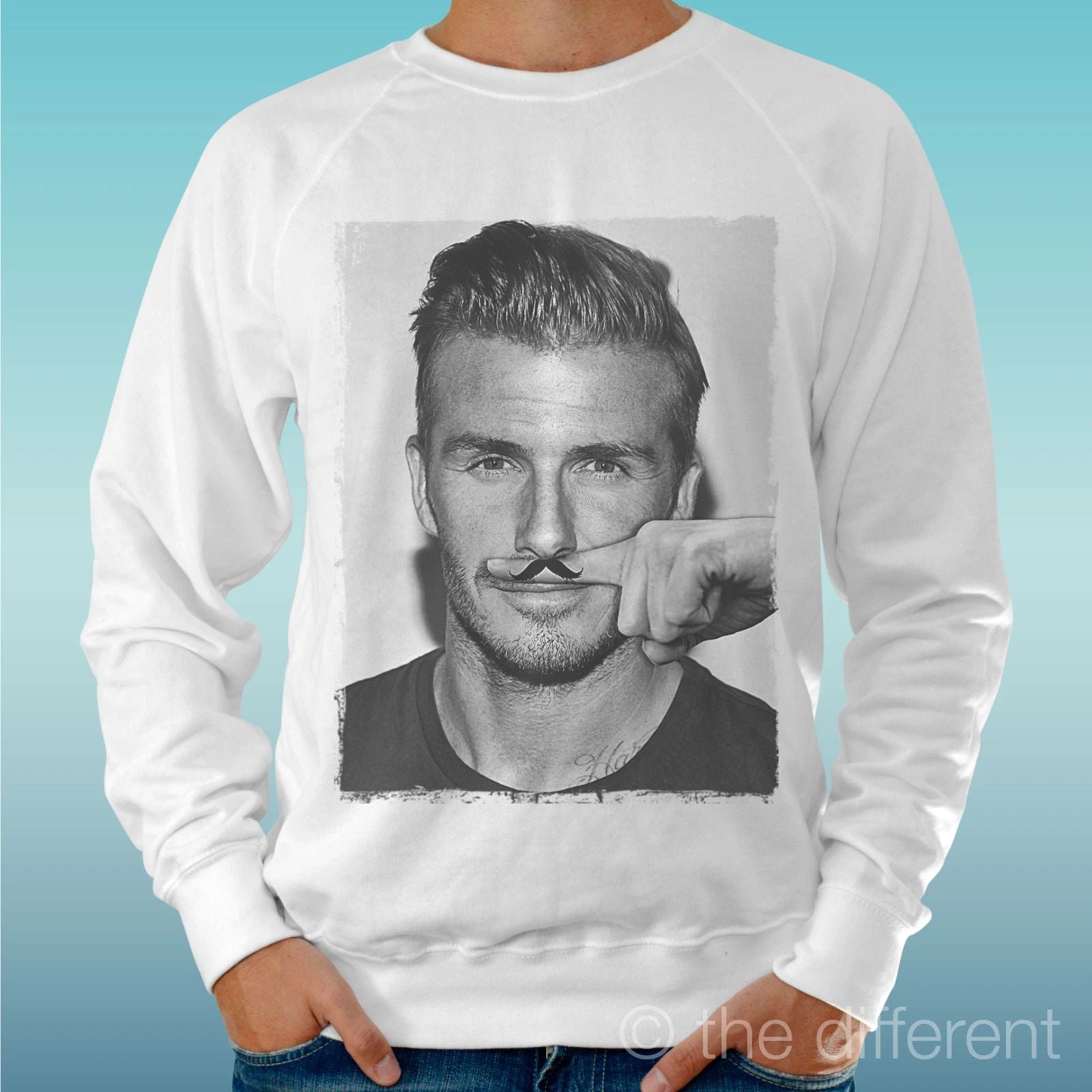 Felpa Man Light Sweater White " David Beckham Mustache Finger "