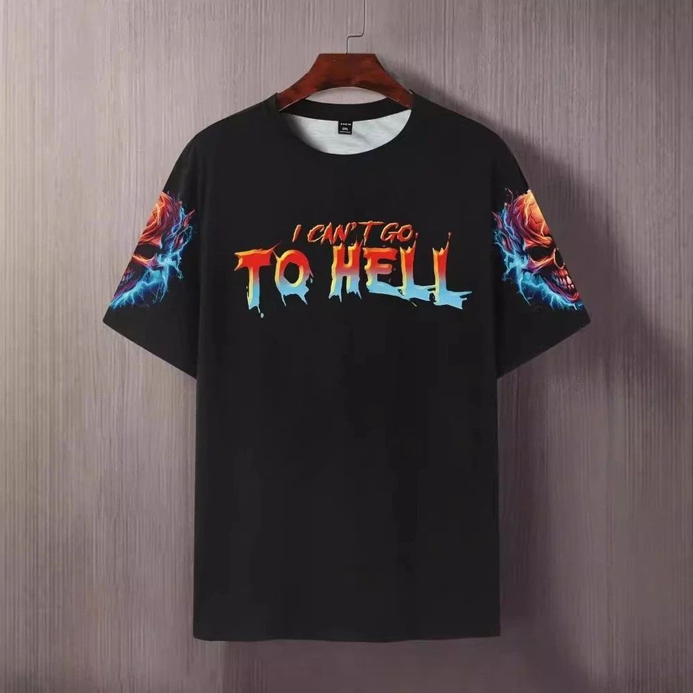 Mens Black Loose Fit Printed T Shirt Round Neck Short Sleeve Daily Wear