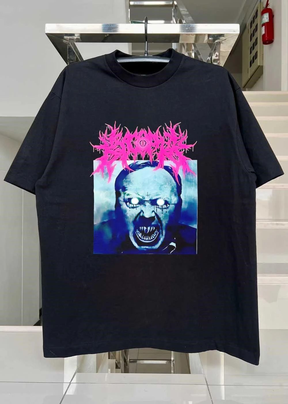 Goth Style Horror Apparel Demon Face With Glowing Eyes Metal Band T-Shirt