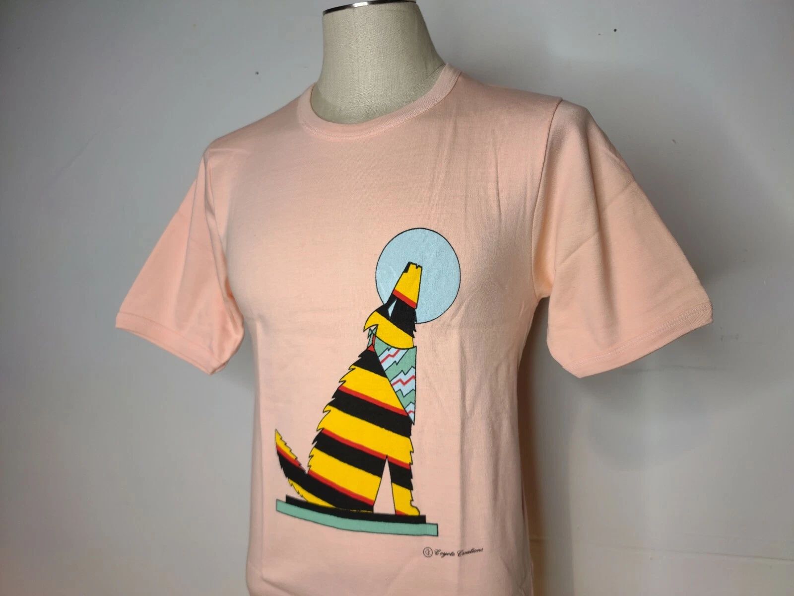 Vintage Southwest Stripe Wolf Moon Peach T Shirt Medium Stretch Unworn