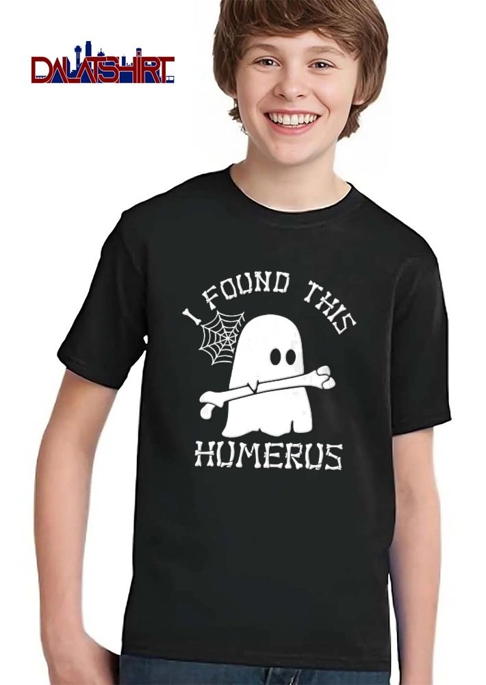 I Found This Humerus Cartoon Ghost Holding Bone Spiderweb shirt