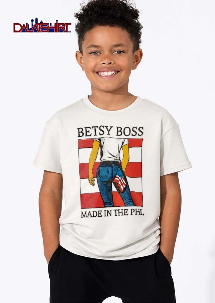Betsy Boss Made In The PHL Bruce Springsteen Born USA Album Parody Halftone American Flag shirt
