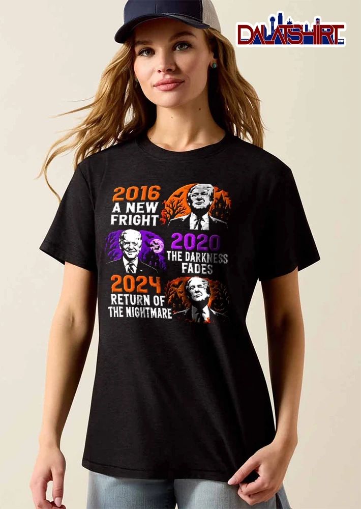 2016 A New Fright 2020 The Darkness Fades 2024 Return Of Nightmare Donald Trump Joe Biden Halloween Portraits shirt