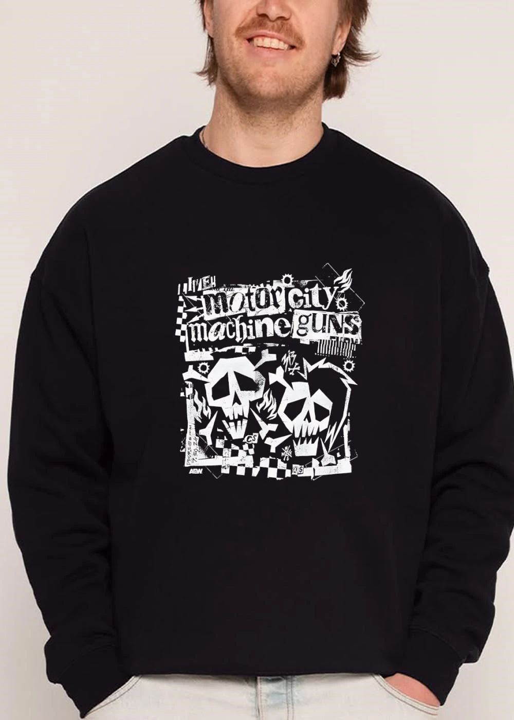 Aew The Motor City Machine Guns Distressed Skulls Flames Checkerboard shirt