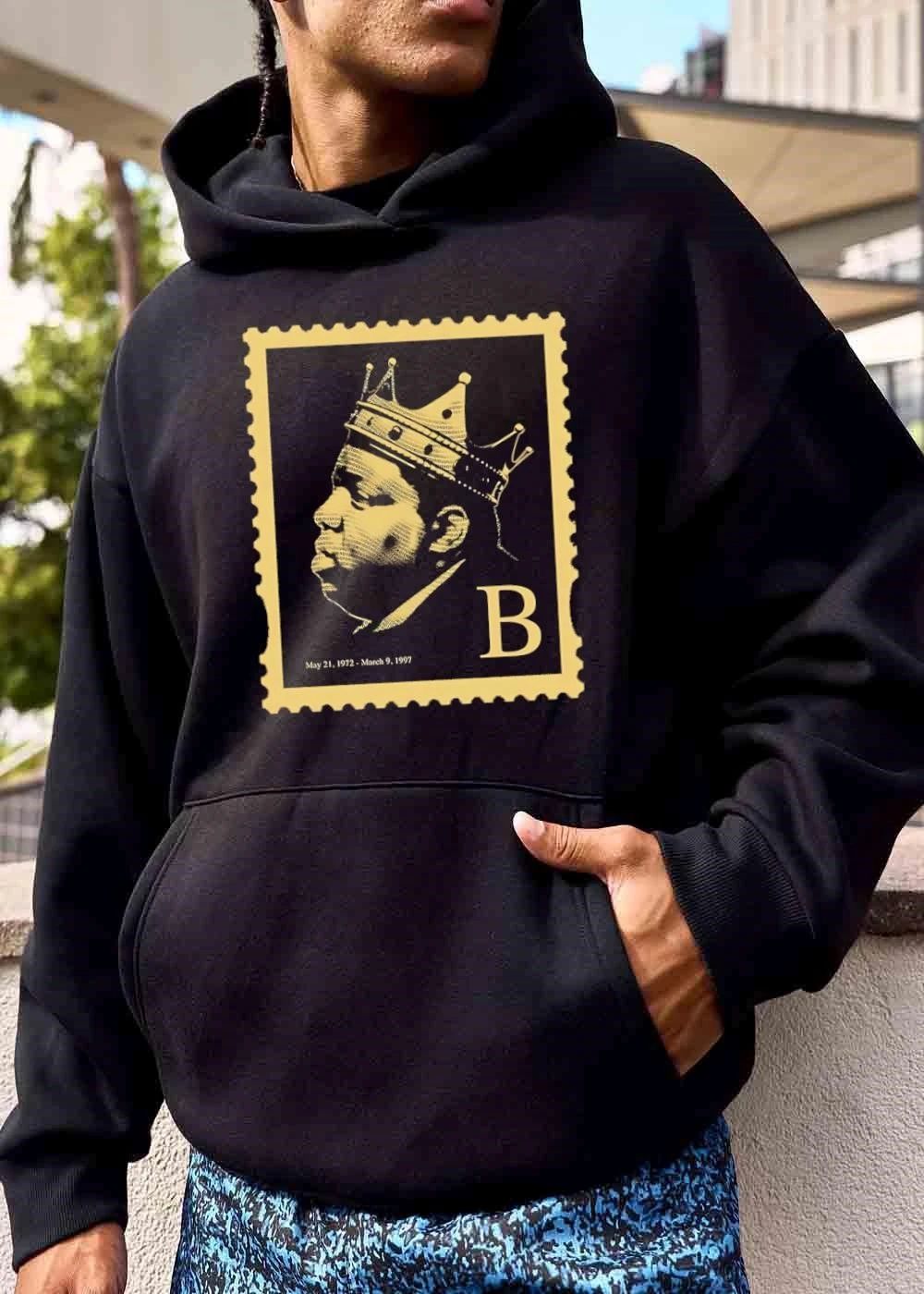 May 21 1972 March 9 1997 B Notorious Big Crowned Portrait Postage Stamp Typographic shirt