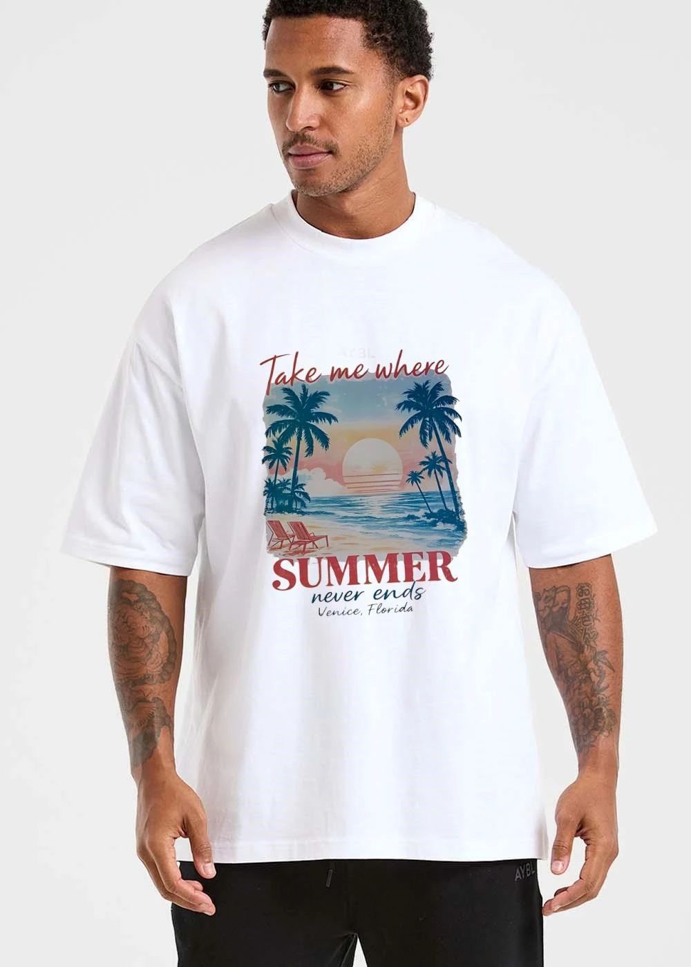 Take Me Where Summer Never Ends Venice Florida Palm Trees Beach Chairs Sunset Watercolor shirt