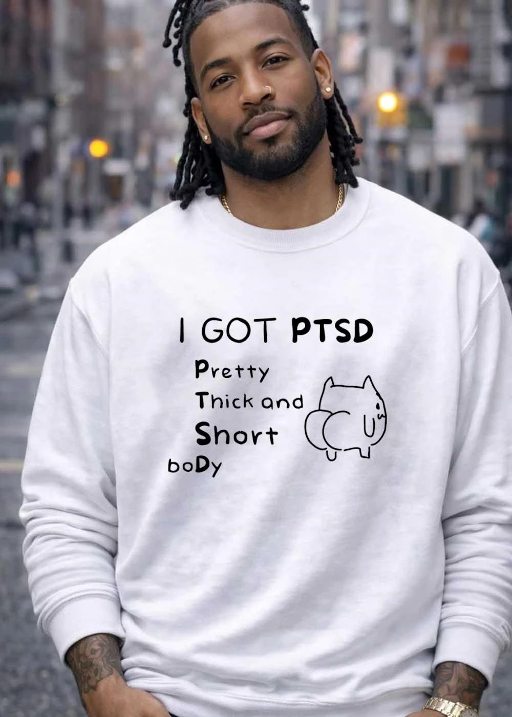 I Got Ptsd Pretty Thick And Short Body Cartoon Cat Big Butt Line Art shirt