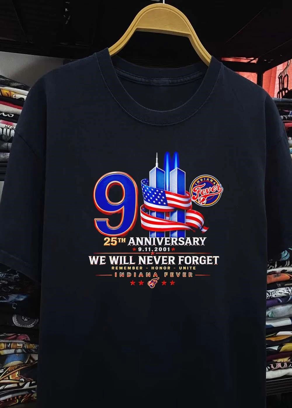 Indiana Fever WNBA We Will Never Forget 25th Anniversary 2001 Twin Towers American Flag shirt