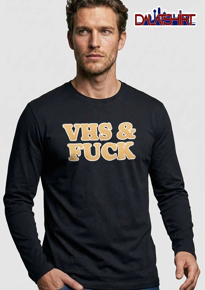 Vhs And Fuck Retro Bubbly Yellow Lettering Scanlines Black Background shirt
