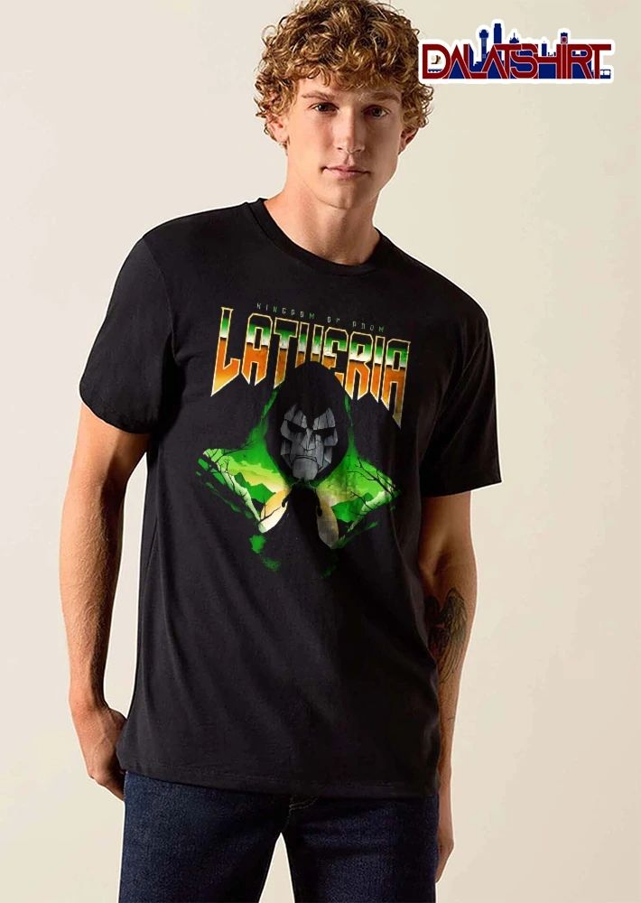 Kingdom Of Doom Latveria Hooded Masked Figure Cape Green Forest Silhouette shirt