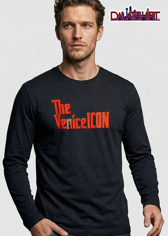 The Venice Icon Red Serif Typography Handgun Pistol Silhouette shirt
