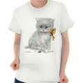Cute Vintage Christmas Kitten Bow Bells Xmas Womens Graphic Crewneck T Shirt Tee