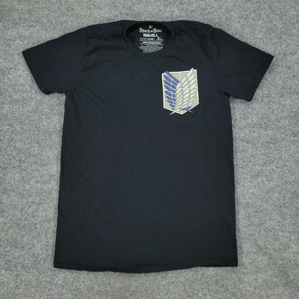 Attack On Titan Shirt Men Medium Black Anime Graphic Tee Crew Neck Short Sleeve