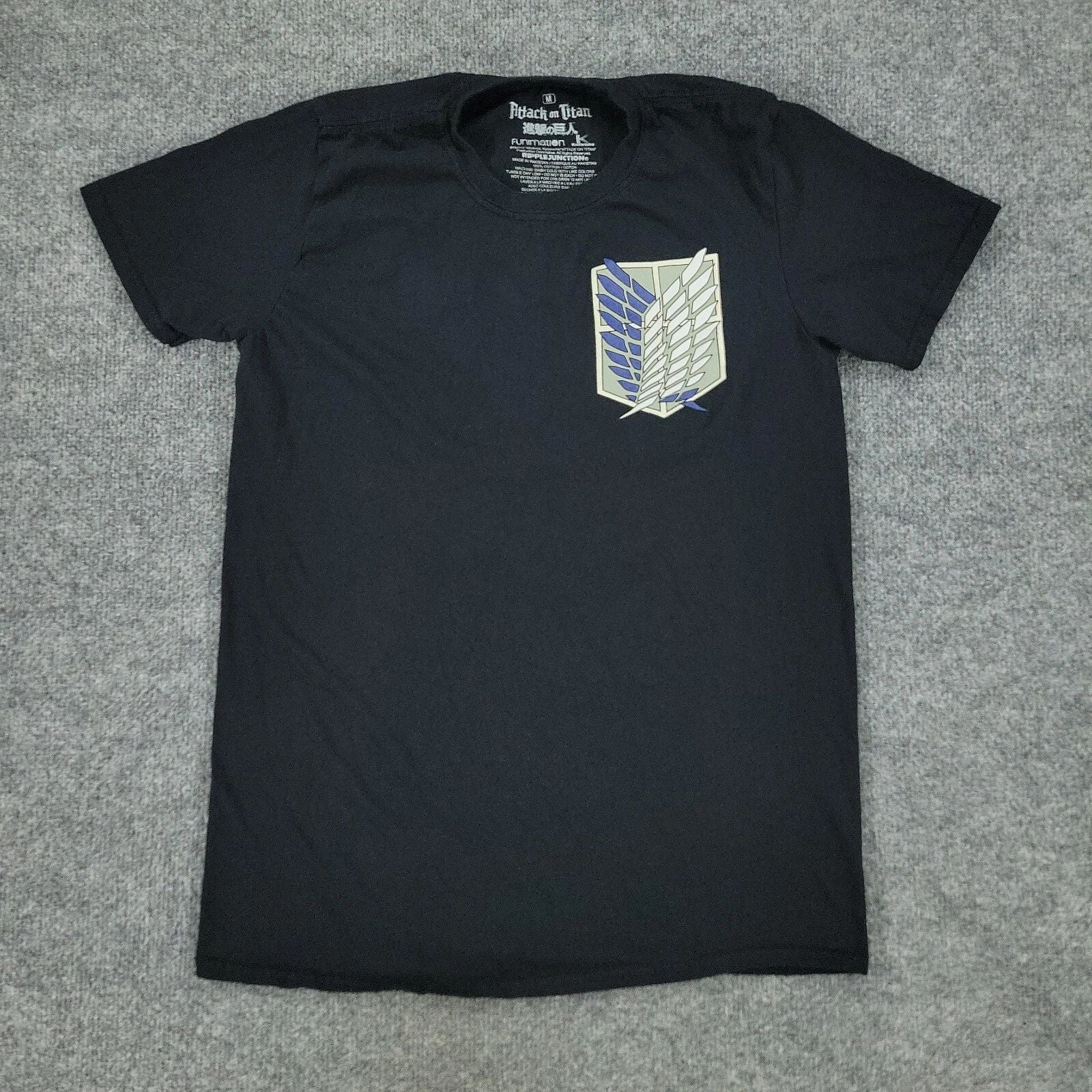 Attack On Titan Shirt Men Medium Black Anime Graphic Tee Crew Neck Short Sleeve