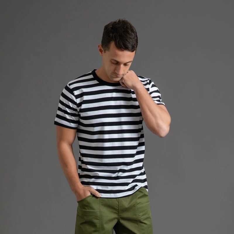 Men's Casual and Comfortable Pure Cotton Striped Short Sleeved T-Shirt for Men
