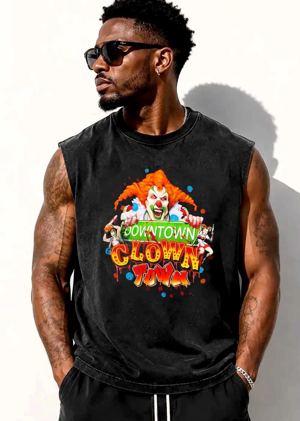 Downtown Clown Town Evil Jester Holding Green Street Sign shirt