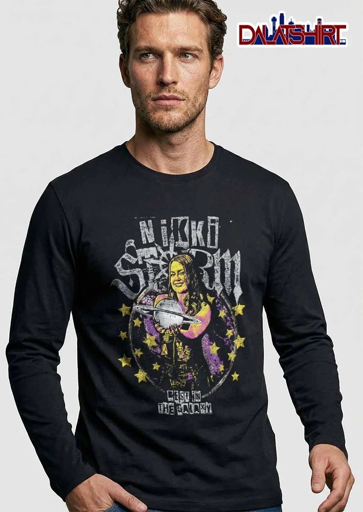 In The Galaxy Nikki Storm Female Wrestler Holding Planet Saturn Distressed Stars shirt