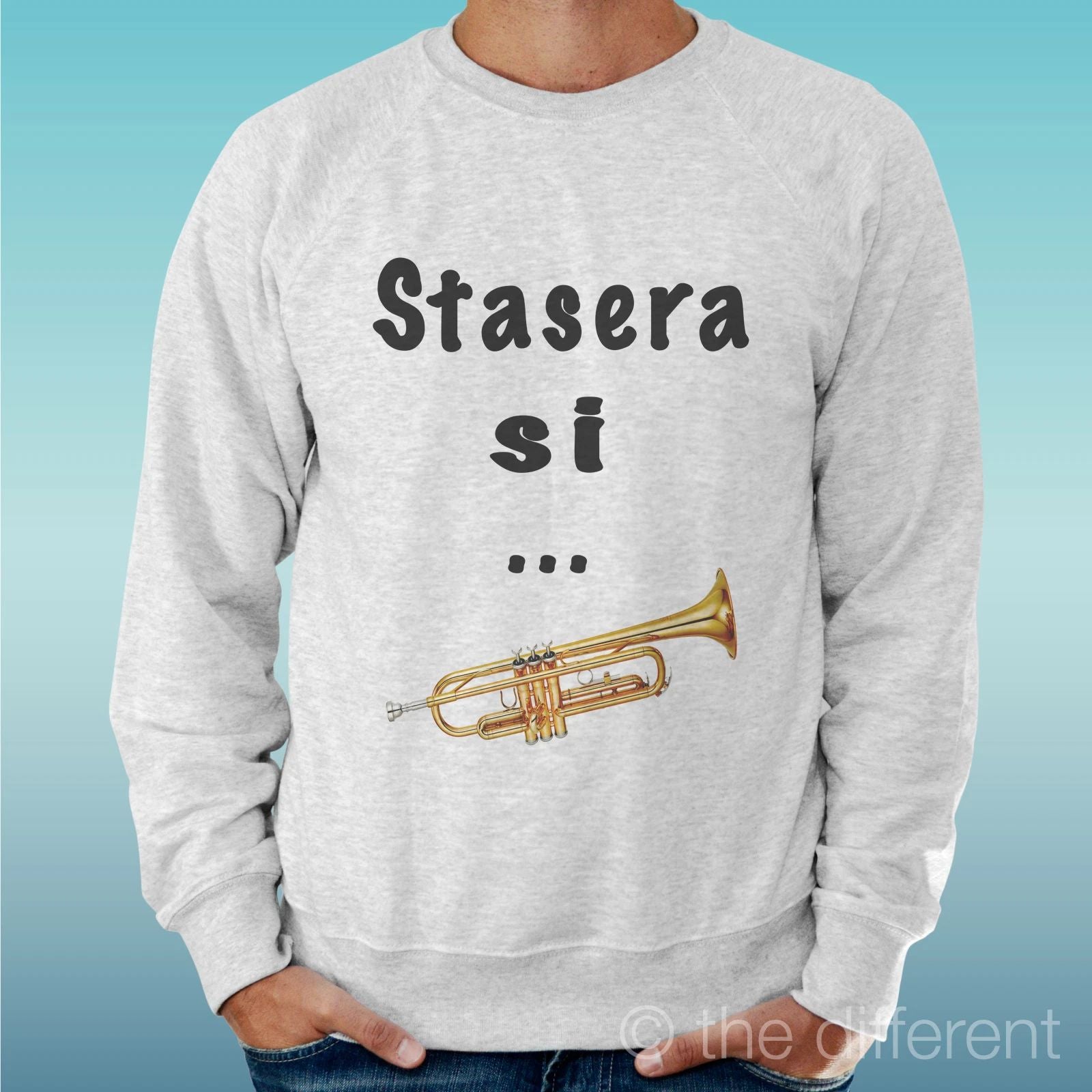 Felpa Man Light Sweater Light Grey " Stasera Si Tromba Funny Sentence "