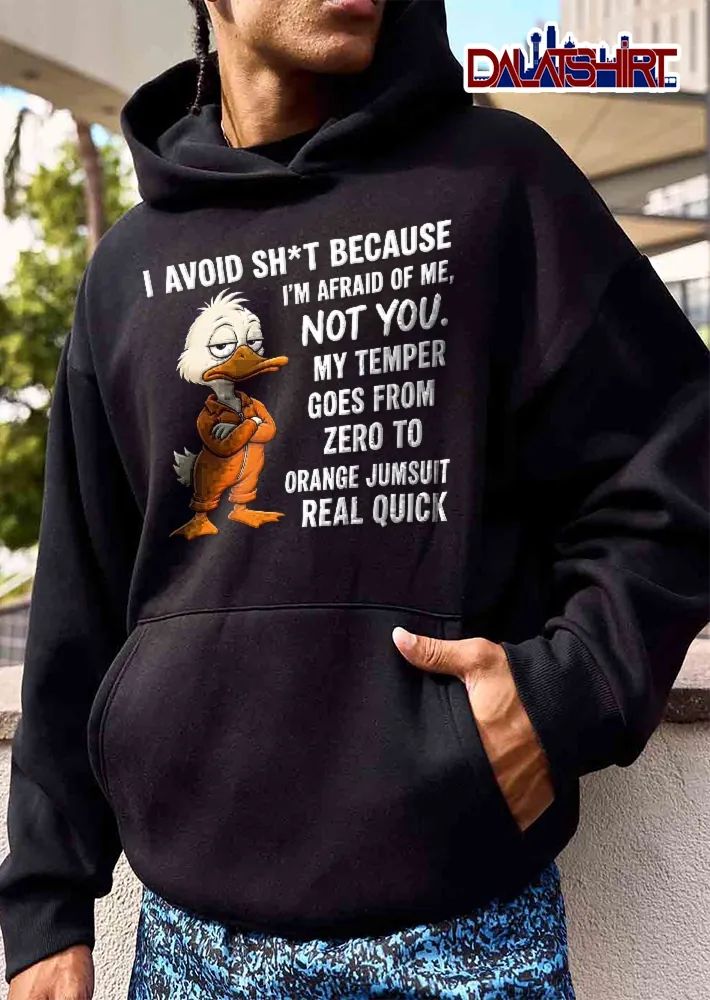 I Avoid Shit My Temper Goes From Zero To Orange Jumpsuit Real Quick Cartoon Duck Arms Crossed shirt