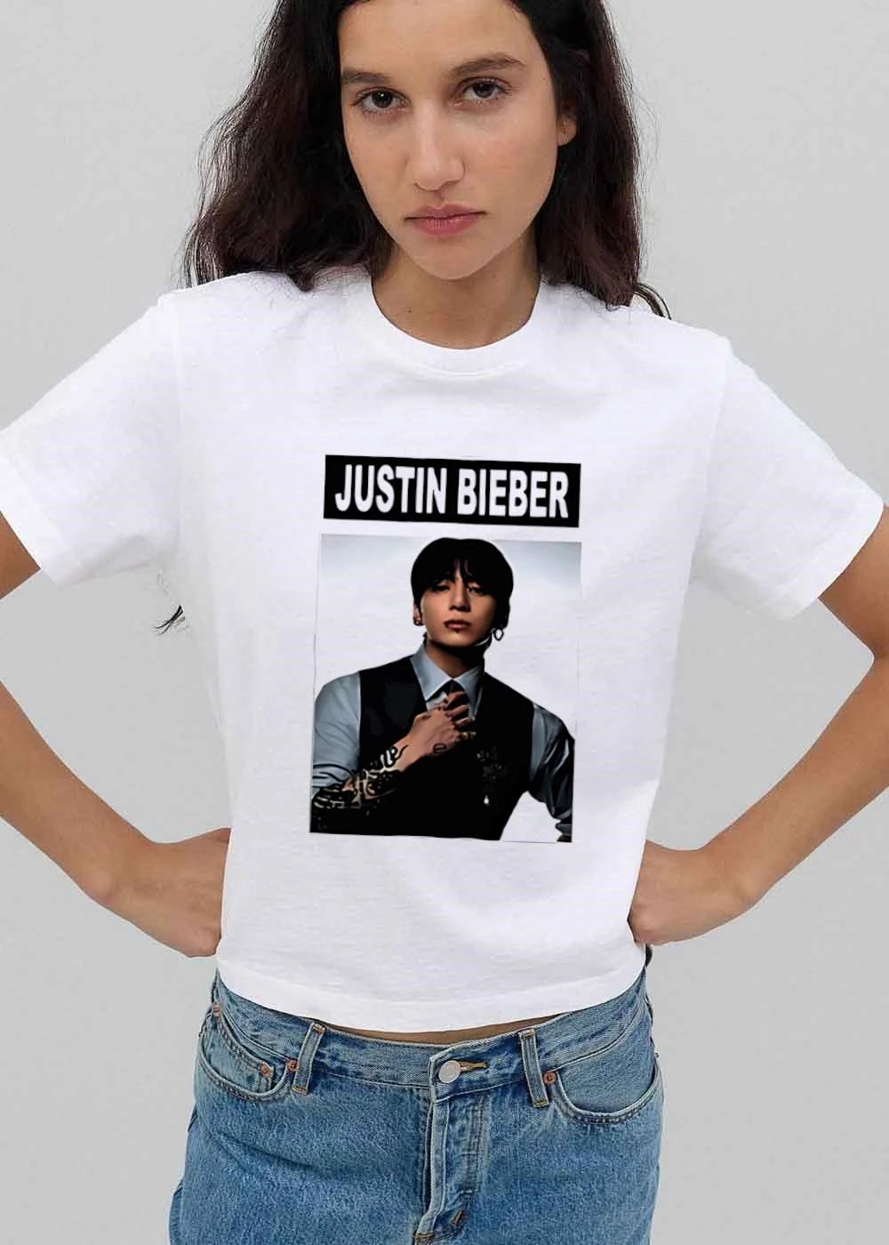 Justin Bieber Korean Singer Dark Suit Adjusting Tie Tattoo Photo shirt