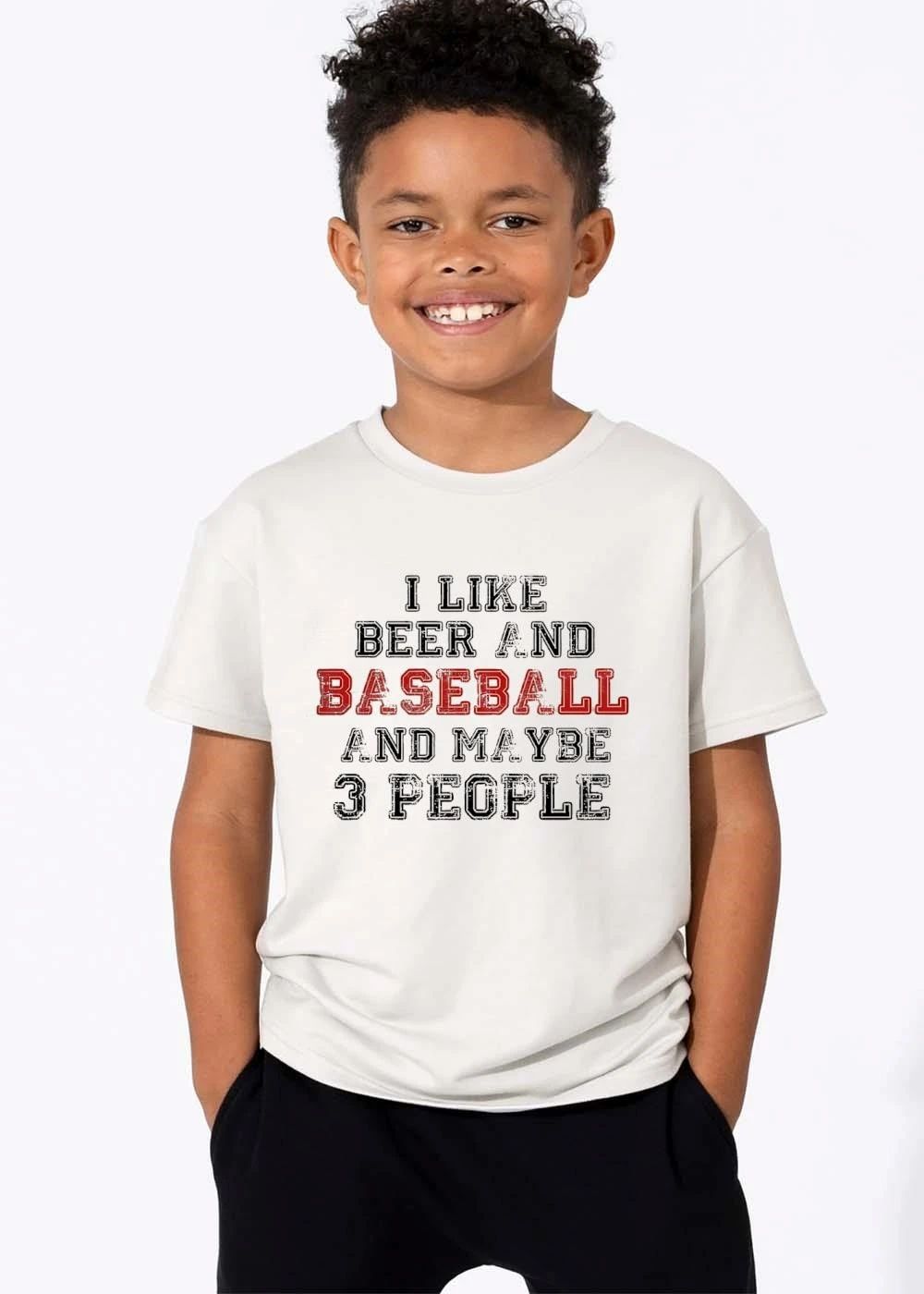 I Like Beer And Baseball Maybe 3 People Distressed Varsity Lettering shirt